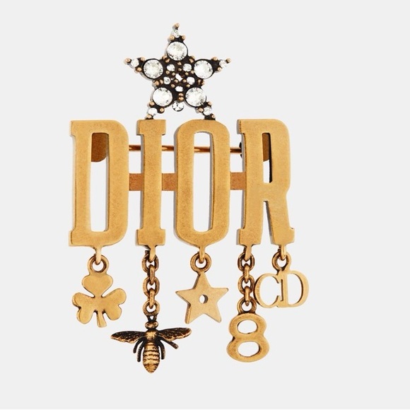 Dior Dio(r)evolution Brooch Antique Gold Finish Metal & White Crystals - Picture 6 of 6